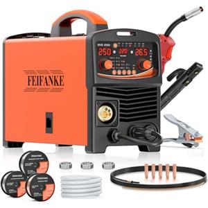 FEIFANKE Saldatrice A Filo Continuo 250A 230V 6 In 1 Senza Gas MIG/Gas MIG/MMA/LIFT TIG/Saldatura Punti/Singolo Impulso IGBT Inverter Saldatrice Alluminio con Avanzamento Rapido Del Filo Test Del Gas