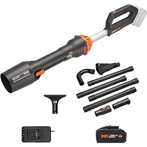 WORX Nitro WG543E.1 - Soffiatore professionale a batteria, 20 V, motore brushless 2.0, max. 209 km/h, 2 livelli di velocità, con batteria PowerShare da 4,0 Ah, caricatore e kit per grondaie GUTTERPRO