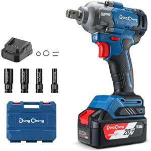 Dong Cheng Avvitatore a impulsi a batteria 20V con batteria da 4,0 Ah, motore brushless, attacco 1/2", cambio a 3 velocità, Per uso automobilistico e fai da te