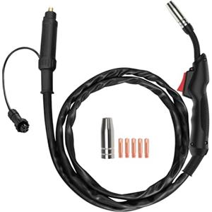 HITBOX Torcia MIG per saldatura MB14AK, Tubo 2,5 m con connettore Euro, Cavo in alluminio ramato 16mm², Spina aviazione GX16-04, Punte di contatto 0,8mm e 1,0mm incluse, Accessori per saldatrici MIG