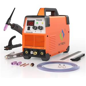 HITBOX Saldatrice TIG 200A 230V HF TIG/MMA 2-in-1, Display Digitale, Ciclo di Lavoro 80%, per Acciaio al Carbonio, Ferro e Acciaio Inossidabile, con Torcia TIG e Kit MMA (TIG200)