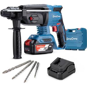 Dong Cheng DongCheng Tassellatore a Batteria 18V, Perforatore Senza Spazzole 2.8J, 4 Punte SDS-Plus, Foratura 28mm, Anti-Vibrazione, Kit con Batteria 4Ah e Caricabatterie in Valigetta