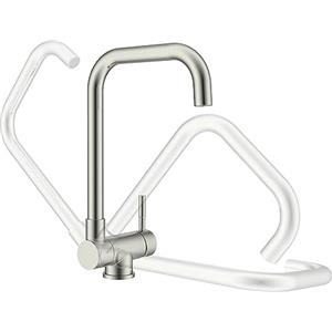 Ulytid Rubinetto Lavello Cucina Sottofinestra Pieghevole, Miscelatore Cucina Abbattibile 180°, Rubinetto in Acciaio Inox Girevole a 360°, Monocomando Acqua Calda e Fredda, L form Nichel Spazzolato