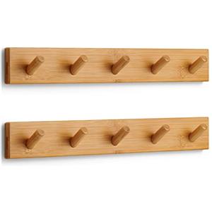 LARHN Appendiabiti da Parete Legno (2 u.) - 5 Ganci - 43 cm - Attaccapanni da Muro Moderno per Ingresso, Cameretta e Bagno
