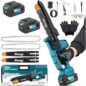 RINOXAR Mini Motosega a Batteria per Potatura, 8 Pollici 20V/8000mAh Sega a Batteria per Potatura con Lubrificazione Automatica, 1300W Motore Brushless, per Giardinaggio - PowerCut X9 Pro