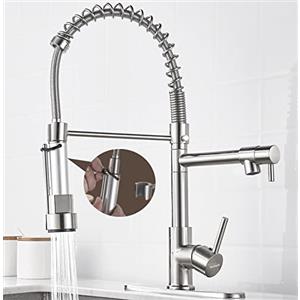 SkyPanda Rubinetto da cucina, rubinetto a molla in ottone spazzolato, con testa a spruzzo Pull Down Mixer, con 2 uscite (jet e spray), testa a spruzzo ad alta pressione, spazzola in nichel