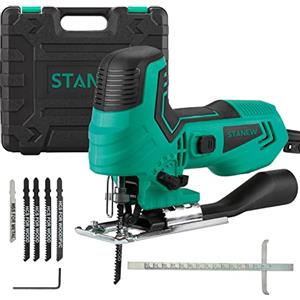 STANEW Seghetto Alternativo 650 W，oscillazioni al min. 1000-3000RPM，6 Velocità Regolabili, 5 lame, Angolo di Taglio da 45º, Profondità: Legno/Alluminio/Metallo: 65/6/6 mm