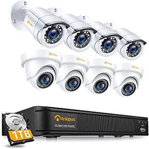 Anlapus 1080P Kit di Sorveglianza 8CH H.265+ Videoregistrator DVR con 8pcs Telecamera Esterno, 1TB HDD, Visione Notturna, Motion Detection, Allarme E-mail, P2P