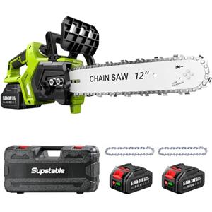 Supstable 12 Pollici Motosega a Batteria, Motosega Elettrica Senza Fili 2x5000mAh, Potatore Senza Fili per Attrezzi da Giardino, Taglio del Legno, Fai da Te (1200W Brushless) - S3 Pro