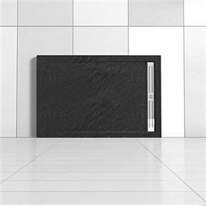 Mato Piatto Doccia Rettangolare 90x100x3cm in Pietra Vulcanica e Resina Mista finitura Pietra Nera Ruvida Ultraslim Antiscivolo Antibatterico