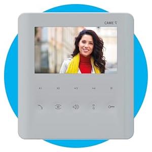 CAME Videocitofono vivavoce PLX V di colore bianco con tasti soft-touch display LCD da 5" 4 tasti per chiamate intercomunicanti o comandi ausiliari per gestione accessi e comunicazione a casa