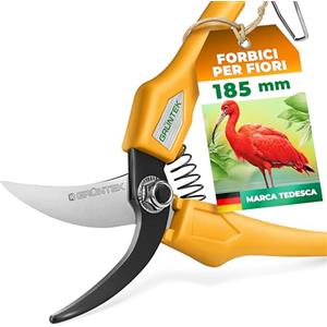 GRÜNTEK Forbici Cesoie da Potutara Giardino Taglio Bypass, Forbice IBIS per Fiori Orchidee BonsaiPiantine 185mm Gialla. Lama da 45mm Ultra Affilate.
