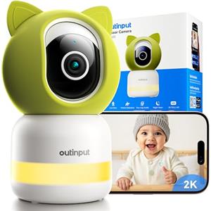 Outinput 2K 4MP Baby Monitor Telecamera WiFi Interno 355°, APP Controllo, Luce Notturna Calda, Visione Notturna, Audio Bidirezionale, Promemoria Allattamento, Promemoria Temperatura e Umidità, Ninne Nanne