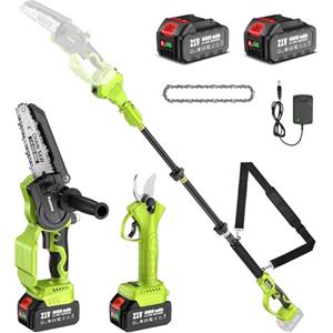 Supstable Motosega a Batteria Telescopica 6 Pollici & 33 mm Forbice Potatura a Batteria, 4 in 1 Kit Motosega e Forbici con 8000 mAh Batterie, Asta Telescopica 4,8 m, Regolazione Catena Senza Attrezzi