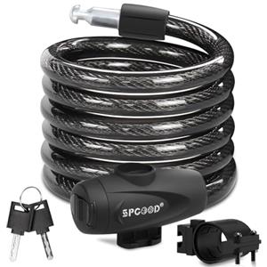 SPGOOD Lucchetto Antifurto Catena Bici 120cm/12mm, Livello di Sicurezza Molto Alto, Serratura Cavo Spirale con 2 Chiavi, per Triciclo, Moto, Scooter, Carriera(Nero)