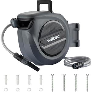 XPOtool Portatubo da giardino con avvolgitore automatico, avvolgitubo da parete con tubo da 30m, avvolgitore per tubo acqua