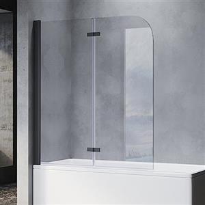 SONNI Box Vasca da Bagno 120x140cm, Di nero Parete Vasca con Dispositivo Pieghevole a 180 °, Vetro Trasparente 6mm Parete Vasca da Bagno Doccia