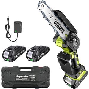 Supstable Mini Motosega a Batteria 6 Pollici, Motoseghe Elettrica Brushless, 2 Batterie 2.0 Ah E Caricabatterie, Sega a Batteria per Alberi Da Giardino, Potatura Rami E Taglio Legna