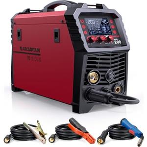 ARCCAPTAIN Saldatrice a Filo Continuo, Saldatrice MIG 200A 6 in 1 Gas MIG/Gasless Flux Core MIG/Stick/Lift TIG/Spot Welding/Spool Gun 230V Saldatrice Multiprocesso in Alluminio con display LED