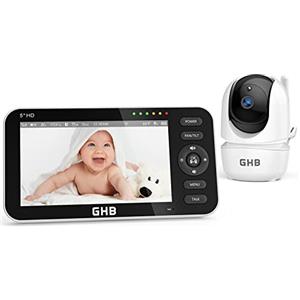 GHB Baby Monitor Video e Audio Videocamera Schermo 5'',4000mAh, 350°/110°,Comunicazione Bidirezionale,VOX Visione Notturna Visione Monitoraggio Temperatura,Ninne Nanne