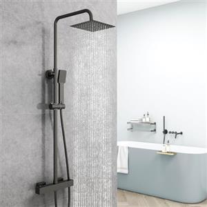 AICA ITALY SRL AICA Colonna Doccia con Miscelatore Termostatico, Rubinetto Doccia 283x40mm, Soffione Doccia Quadrato in Acciaio Inox 20x20cm, Altezza Regolabile 735-1170mm, Set Doccia Completo Nero