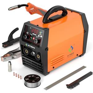 HITBOX Saldatrice a Filo Continuo 200A, 3-in-1 Saldatrice MIG/ARC/LIFT TIG, Inverter Portatile 230V IGBT con Torcia e Filo Ø0,8mm, Ideale per Principianti (HBM1200)