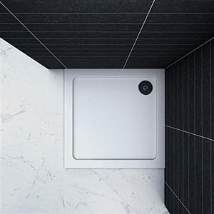 Mato Piatto Doccia Quadrato in pietra artificiale rivestito gel coat Ultra Slim da 3cm Bianco Lucido Antiscivolo Antibatterico 70x70cm