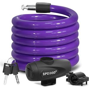 SPGOOD Lucchetto Antifurto Catena Bici 120cm/12mm, Livello di Sicurezza Molto Alto, Serratura Cavo Spirale con 2 Chiavi, per Triciclo, Moto, Scooter, Carriera(Viola)