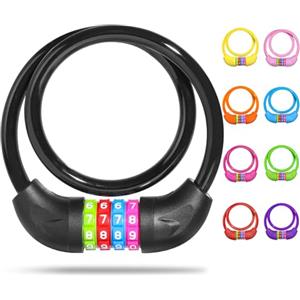 SPGOOD Lucchetto per bicicletta con numeri per bambini (10 x 650 mm), combinazione di codice antifurto, lucchetto a combinazione per bicicletta per ragazze e ragazzi, accessori per bicicletta(Nero)