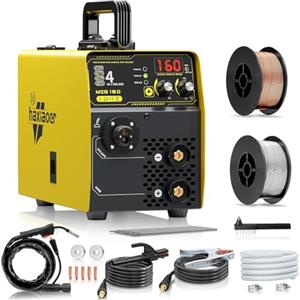 haxiaoer 160A Saldatrice MIG 4 in 1 Semi-Automatico Sinergia Gas MIG/Gasless MIG/ARC/Lift TIG Saldatrice a Filo No Gas con fili Flux Core Solid Core, Giallo