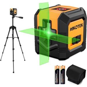 Nikotek Livella Laser Verde con Aggiornato Treppiede, Laser a Linee Incrociate con Raggio Verde Autolivellante,Borsa di Stoffa, 2 AA Batterie, per la Decorazione Domestica/Fai da te/Cantiere ecc.