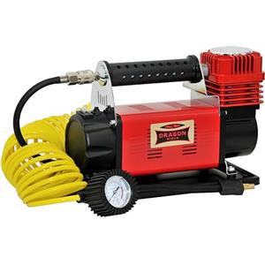 Dragon Winch Compressore aria Portatile 12V |10,3 BAR / 150 PSI con una capacità di 160 l/min + tubo a spirale con manometro, punta della valvola, borsa per il trasporto, 3x punte intercambiabili