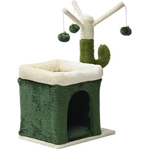 Wiltec Fudajo Albero tiragraffi a forma di cactus 70cm con sisal di 4 mm Con casetta per gatti e 3 palline