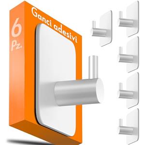 4smile ganci adesivi acciaio inox - SET 6 porta asciugamani autoadesivo bagno antiruggine, appendini accappatoio bagno, bianco