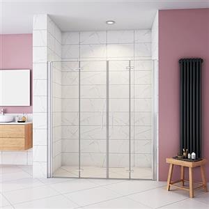 AICAit Box Doccia in Linea per Nicchia 185 cm Doppia Porta Battente 4 Ante Pieghevoli Saloon Vetro Temperato 6 mm Anticalcare 145 cm (1418-1458 mm)