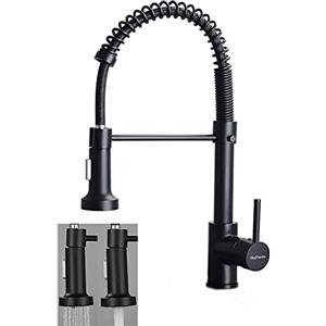 SkyPanda Rubinetto da cucina, girevole a 360°, con doccetta estraibile, materiale in rame, miscelatore con spruzzatore a doppia funzione, H, colore nero opaco