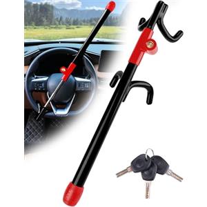 Tevlaphee Bloccasterzo a 4 Ganci, Dispositivo Antifurto Robusto ad Alta Visibilità, Compatibilità Universale per Auto, Furgoni, SUV, Adatto a Volanti fino a 41,5 cm, con 3 Chiavi(Nero)