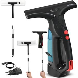 LEHMANN Sargo Lavavetri Aspiragocce a Batteria, Autonomia 25 min, Larghezza di Lavaggio 25 cm, 75 m² per Carica, Serbatoio Acqua Sporca 100 ml, Lancia Telescopica Regolabile, Panno in Microfibra