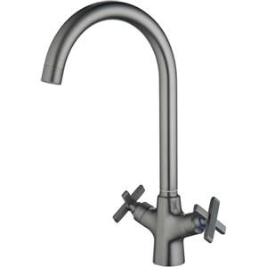 BELZ Rubinetto Lavello Cucina,Miscelatore 360° Girevole con Acqua Calda e Fredda,Rubinetto Miscelatore Doppio Comando con 2 Manopole Croce,Rubinetti per Lavelli da Cucina,Ottone Cromato(Grigio Scuro)