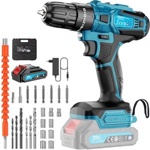 ponoseu Trapano Avvitatore Batteria 21V con Batteria da 2000mAh, Max 30N·m, 25+3 Regolazione Coppia, 2 Velocità, Mandrino 10mm, LED