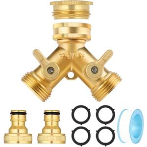 Flintronic Set Splitter in Ottone 2 Vie, Y Sdoppiatore 3/4" Rubinetto Tubo Giardino Parti, Adattatore per Rubinetto, Accessori per l'irrigazione Il Lavaggio Auto Sdoppiatore Connettore