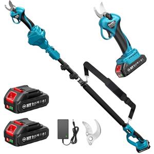 SEESII Forbici Potatura Elettriche, 2 in 1 Seesii 33mm Forbice Elettrica con Asta Telescopica, Portata Massima fino a 4,57m, 2x2.0Ah Batterie, Cesoie Potatura Elettriche per Jardinage