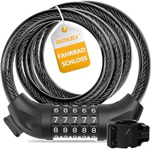 BOLEi Lucchetto per bicicletta con codice numerico, 12 mm, 120 cm, antifurto, con combinazione di codice a 5 cifre, impermeabile, per bicicletta, e-bike, passeggini, scale, barbecue