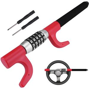 Tevlaphee Antifurto Auto Blocca Sterzo Automobile Bloccasterzo Auto Universale Sicurezza (Rosso)