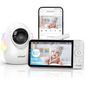 ieGeek 2.5K Baby Monitor con rilevamento dell'occlusione del viso, telecamera per bambini da 5,5 pollici con app per telefono, monitoraggio del movimento, monitoraggio automatico, luci notturne