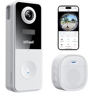 ieGeek Citofono Senza Fili da Esterno 180° Fisheye, 2K 3MP Videocitofono Wifi con Rilevamento Umano AI, Impermeabile IP65, Visione Notturna, Zone Personalizzabili, Senza Abbonamento, 2.4Ghz