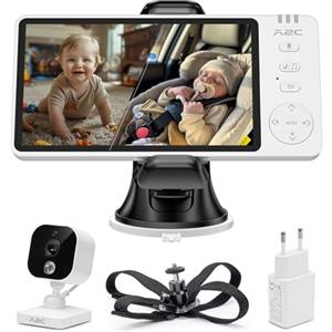 APPS2Car Baby Monitor Video e Audio per Auto & Casa,5'' Schermo HD-1080p,VOX Visione Notturna & 270°Angolo Largo,Specchio Auto Neonato Sedile Posteriore,Bambini Car Monitor con Sensore di Temperatura