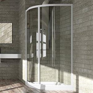 Ogomondo Box Doccia Semicircolare Circle Bianco Due Ante Cristallo Temprato (1, 77-79,5x77x79,5 Trasparente)