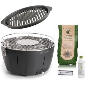 Classe Italy | Barbecue da Tavolo o Balcone a carbonella con Griglia in Ghisa. Barbecue Portatile, da Campeggio con Batteria Ricaricabile, Carbone e Gel per accensione. ADVANCED Nero Antracite