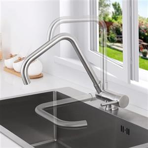 Lonheo Rubinetto lavello cucina pieghevole Girevole 360 °, Miscelatore Cucina Sottofinestra Acciaio Inox 304, Rubinetto Cucina Monocomando Acqua Calda e Fredda